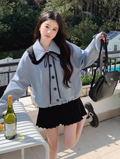 巴恩风学院时尚拼接双层领可脱卸外套ZB285-1909-P145-K215，女装短外套，浙宝285（原212）