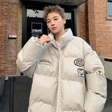 23冬装新款美式复古徽章皮棉服pu情侣棉衣面包服外套男D333P118，男装棉衣，电商A335-1（原A458）