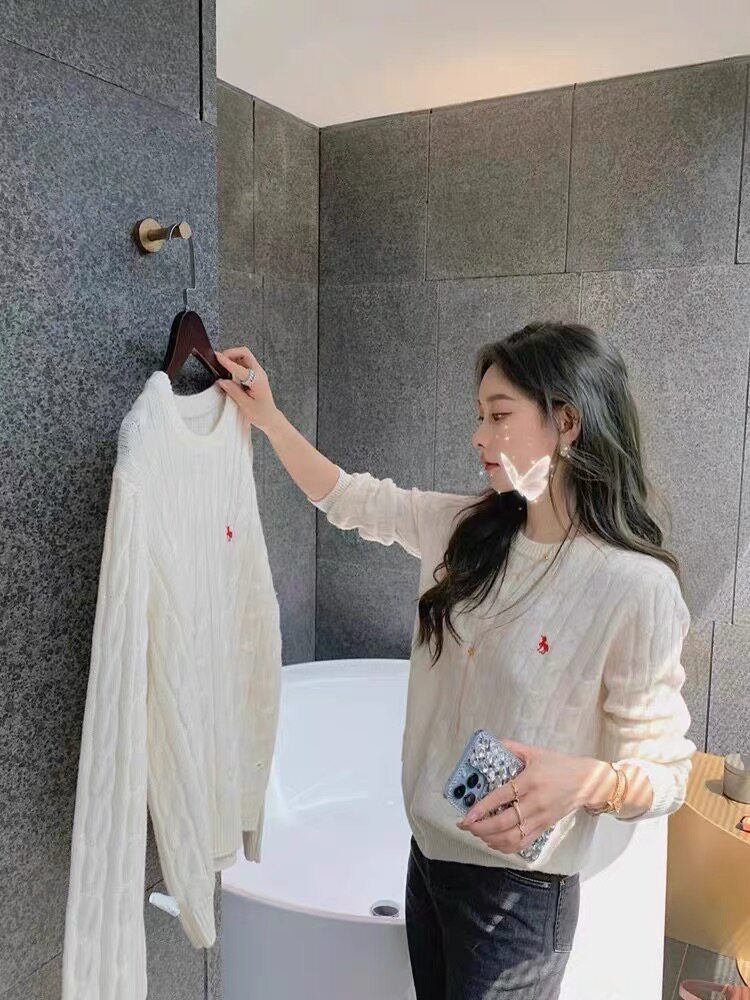 时尚女款独角兽刺绣麻花圆领加厚包芯纱针织衫,针织衫/毛衣,雪真羊绒