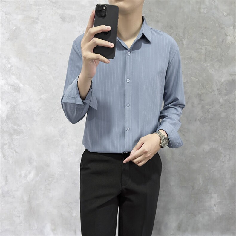 条纹衬衫男长袖2025春秋季新款抗皱免烫商务休闲衬衣高级感寸衫男,男装衬衫,星座601-1