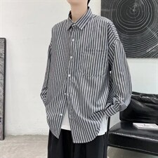 长袖条纹衬衫男港风日系外套K1817P30图片