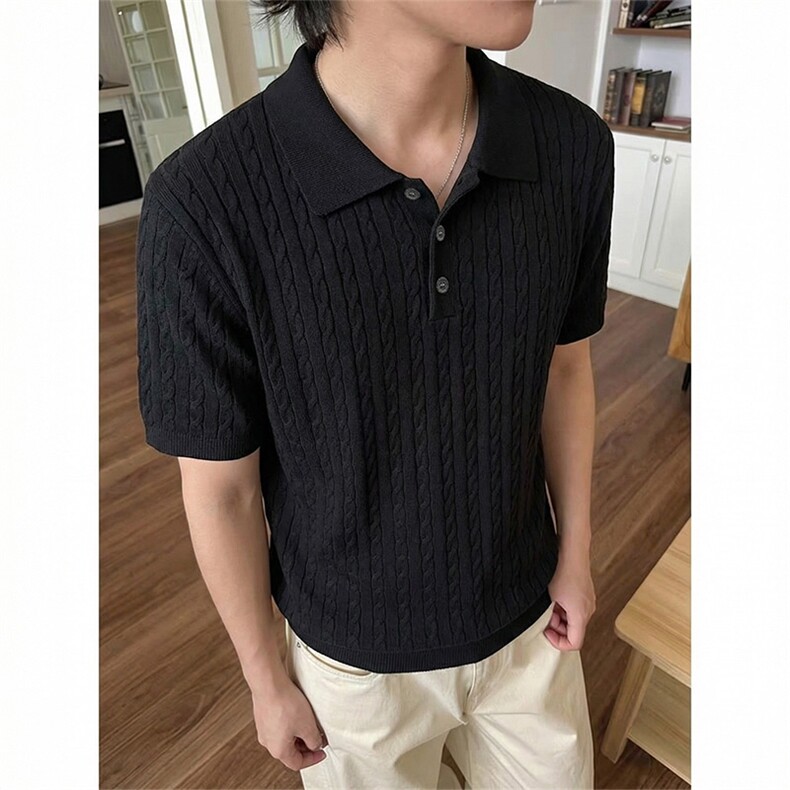 夏季麻花短袖针织polo衫男修身美式弹力T恤翻领X61400-TP48不,男装T恤,电商A102
