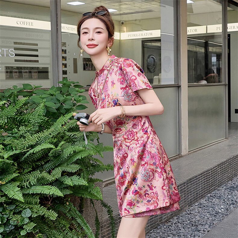 新中式g风连衣裙短裤套装女夏高级感改良旗袍年轻款小个子两件套,女装套装/套裙,众宇琦