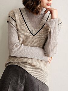 2024新款秋季毛衣针织马甲背心女宽松慵懒风V领外穿羊毛无袖坎肩图片