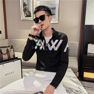 CSY80-秋季新品 彩色字母印花社会小伙长袖衬衫图片