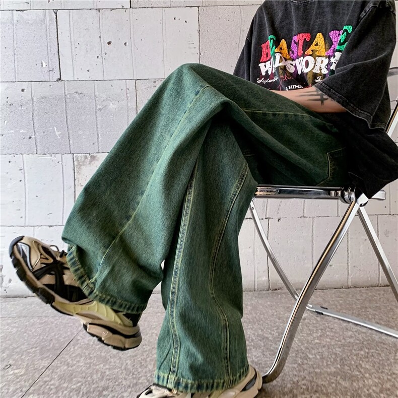 水洗做旧中低腰袋盖装饰宽松潮流阔腿牛仔长裤男女裤子9分裤N5081图片