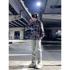 春季长袖衬衫外套男高级感痞帅美式格子扎染翻领CG40-P42，男装衬衫，星座1109-3