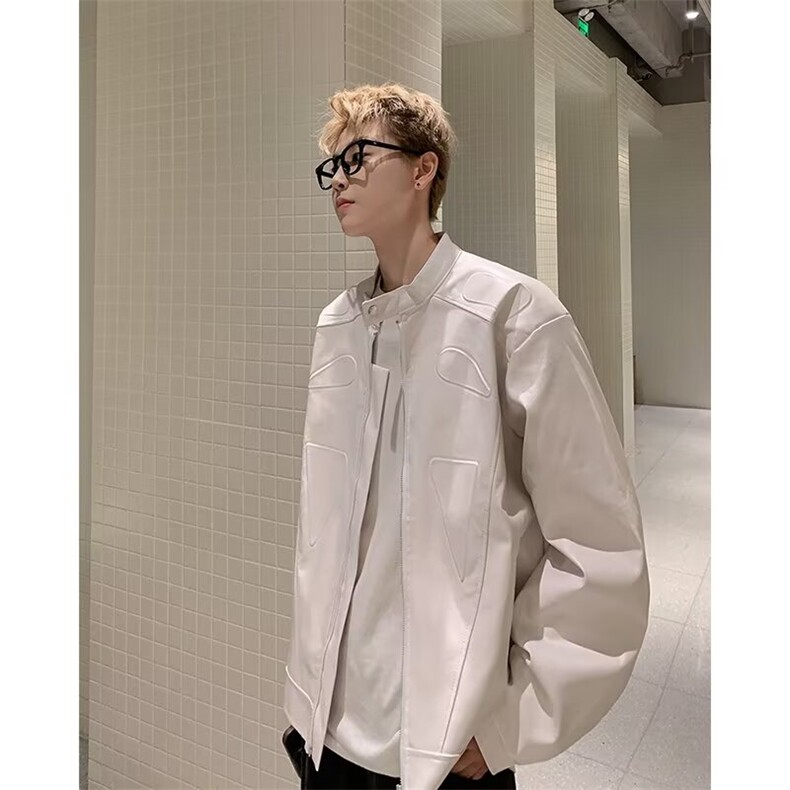 CL9660-P75痞帅Pu皮衣外套设计感潮牌双拉链垫肩皮夹克男机车服,男装夹克,电商C233