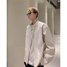 CL9660-P75痞帅Pu皮衣外套设计感潮牌双拉链垫肩皮夹克男机车服，男装夹克，电商C233