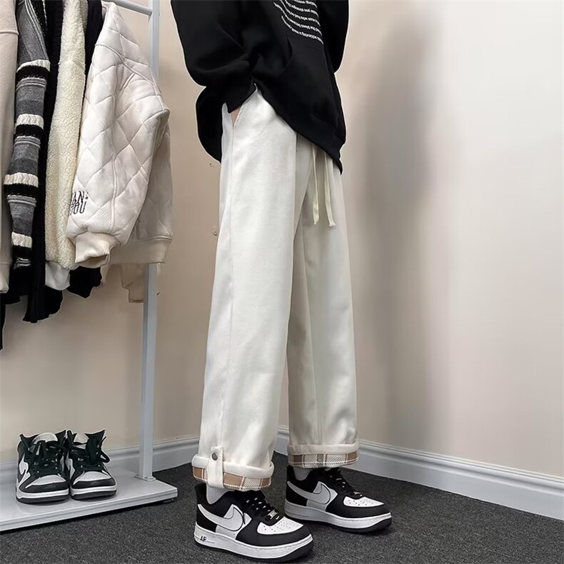 毛呢休闲裤子男黑色oversize潮高级感秋冬直筒卫裤加绒加厚K96-1,男装休闲裤,星座1116A-1（原606A）