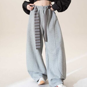 日系简约休闲风藏蓝色加绒卫裤女遮胯显瘦高腰阔腿裤百搭2025冬季