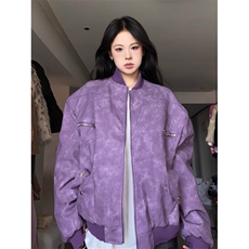 美式复古ins宽松棒球服外套秋冬新款百搭高级感PU皮机车夹克男女，男装夹克，星座506A