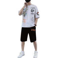 夏季新款短袖T恤套装青少年宽松潮流两件套吸汗透气男装F307P58，男装休闲套装，电商A086