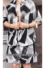短袖衬衫男+短裤男潮流休闲套装男M-5XL大码TZ78704P50控98模特图，男装休闲套装，星座226-1