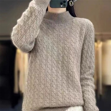 优雅百搭时尚麻花针织衫显瘦修身保暖打底毛衣，女装针织衫/毛衣，萱芳婷羊绒