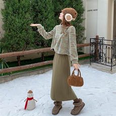 现货手法小香风两件套时尚洋气女装套装加绒加厚保暖轻奢高级感，女装套装/套裙，2B114