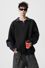 WY10173-特批50加绒P60美式重磅绒感V领卫衣大码撞色上衣外套，女装短外套，电商A059