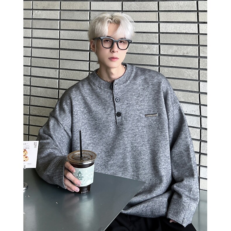 灰色亨利领毛衣男款早秋打底衫针织衫内搭12839-P58,男装针织衫/毛衣,电商C307