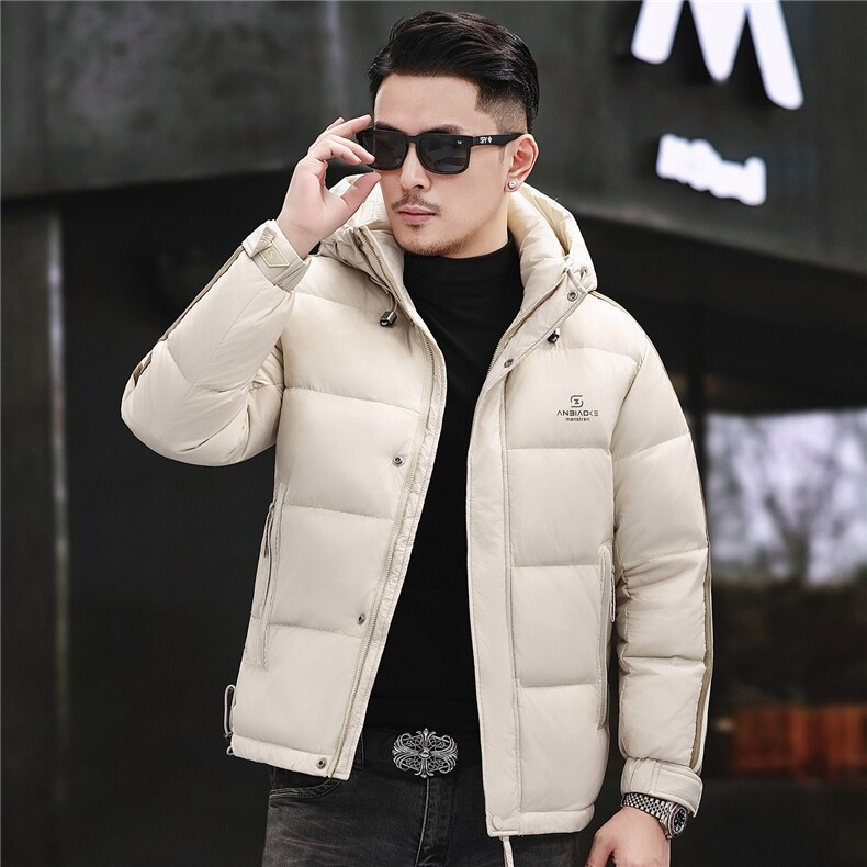 2025秋冬男士连帽羽绒服外套轻奢商务休闲短款90绒子白鸭绒羽绒服，男装羽绒服，钱塘723