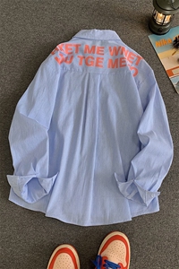 蓝色条纹印花长袖衬衫男 cp159-特p45图片
