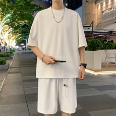 2024夏季新款港风外景大码冰丝短袖T恤套装M-5XHQ24506-P60，男装休闲套装，电商A022