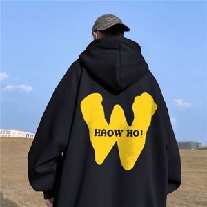 ！秋季重磅宽松大码港风黄W印花连帽卫衣LW115-特p35