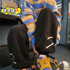 港风冬季新款保暖羊羔绒休闲宽松束脚卫裤B315-K23530-p65控88，男装休闲裤，电商B315