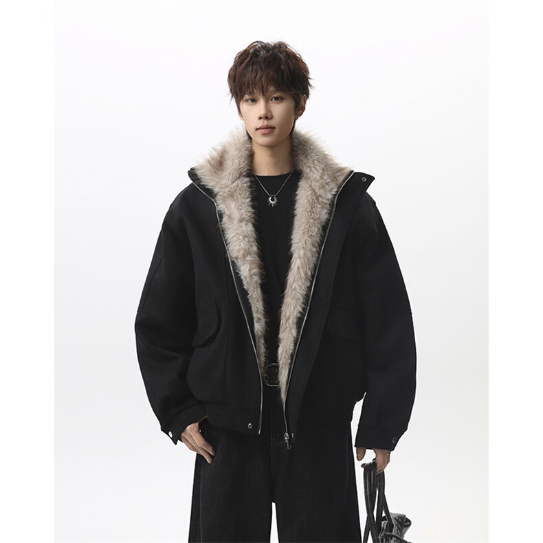 【全毛内里座山雕】立领保暖棉服男加绒皮夹克毛领棉衣-26635P138，男装夹克，电商B289