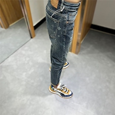 春季高端牛仔裤男潮牌印花破洞补丁时尚设计痞帅修身小脚长裤百搭，男装牛仔裤，星座506A