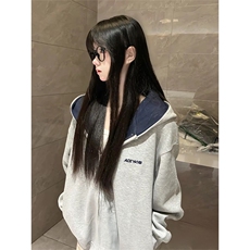 抖音得物高品质秋冬美式重磅宽松结构双面连帽印花卫衣外套AW6802，女装短外套，电商A443