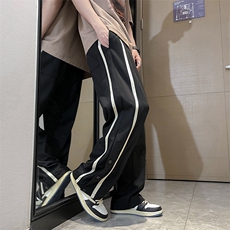 排扣裤子男夏季美式高街条纹篮球运动裤宽松直筒工装裤D2400-p38，男装工装外套，星座1008