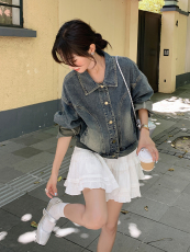 港风复古牛仔外套女2025春季新款高级感设计感宽松减龄小个子夹克，女装短外套，浪娴服饰