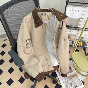 美式复古街头工装休闲夹克男高街vibe嘻哈休闲宽松翻领棒球服潮图片
