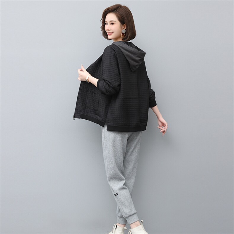 02023年春季新款潮韩版夹棉女长袖宽松显瘦休闲两件套装,女装套装/套裙,独衣靓