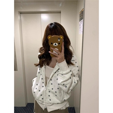 1292-P592025新款早秋五角星满印短款卫衣女秋冬宽松双拉炼，男装卫衣，电商B323A