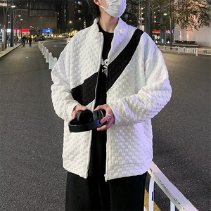 撞色立领拉链开衫针织外套男休闲长袖毛衣秋冬ins男装上衣薄外穿图片