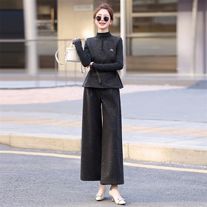 灰色高级小香风马甲套装女2025春新款气质显瘦高腰阔腿裤三件套图片