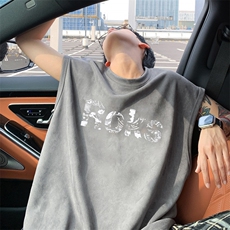 ！版权！2025夏季男士麂皮绒无袖T恤情侣潮牌背心TLBX05特P18，男装T恤，电商B220