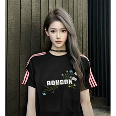 抖音得物品质二开240克宽松纯棉美式潮牌印花三条杠中性风短袖T恤，男装T恤，电商A486