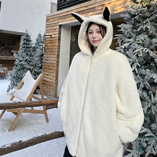 外景A1666P88控138-仿兔毛情侣棉衣冬季毛绒连帽外套可爱兔耳朵，男装棉衣，电商B241