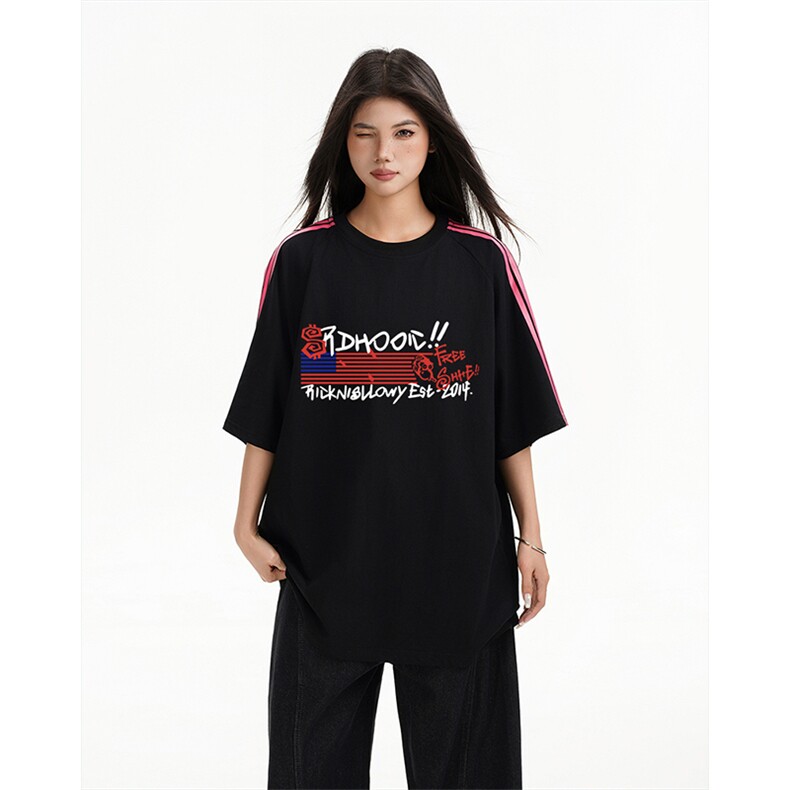 抖音得物高品质二开240克宽松纯棉美式潮牌三条杠织带短袖T恤，男装T恤，电商A486-1