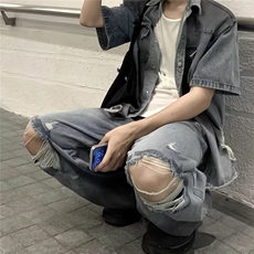 DG620-特P58破洞牛仔裤男直筒拖地裤春夏季裤子男-网图现货，男装牛仔裤，星座603-2