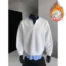 重磅华棉420g条纹假两件V领银狐绒宽松卫衣W5431J加绒-特P50控98，男装卫衣，电商A001