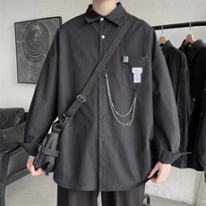 秋季韩版翻领口袋休闲衬衣男盐系百搭工装衬衫男长袖W5571-P30，男装衬衫，星座512-2