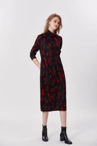 【现货】冬季新款貂绒提花连衣裙，女装连衣裙，依然浪漫