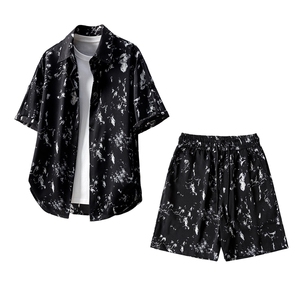 1短袖衬衫男+短裤男套装男100%聚酯纤维M-5XL大码TZ78705P50控98图片