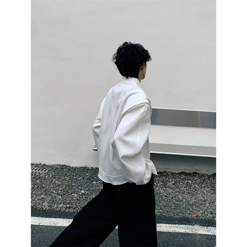 OYUE帛跃解构双层弯刀袖设计夹克男女潮垫肩高级感痞帅休闲外套,男装夹克,四季星座505