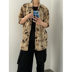 复古蝴蝶满印短袖衬衫男夏季chic设计感宽松衬衣 C529图片