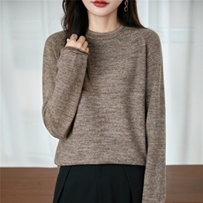 2025年秋季时尚百搭通勤简约休闲花纱圆领，女装针织衫/毛衣，彩羽羊绒