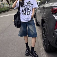 大码五分牛仔短裤女夏季薄款胖宽松小个子阔腿低腰显瘦直筒中裤，男装牛仔裤，星座1210-1